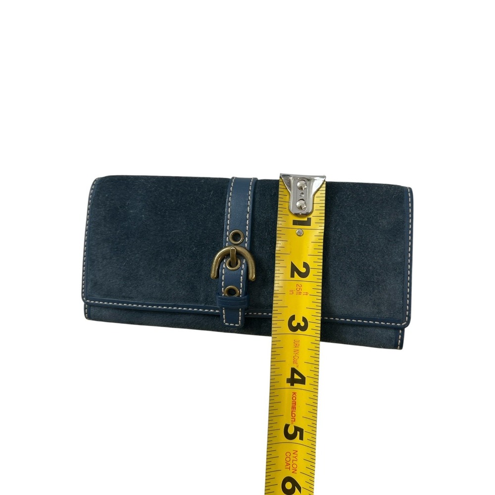 Vintage Coach Hamptons Navy Blue Suede Buckle Slim Envelope Wallet Y2K - Picture 9 of 9